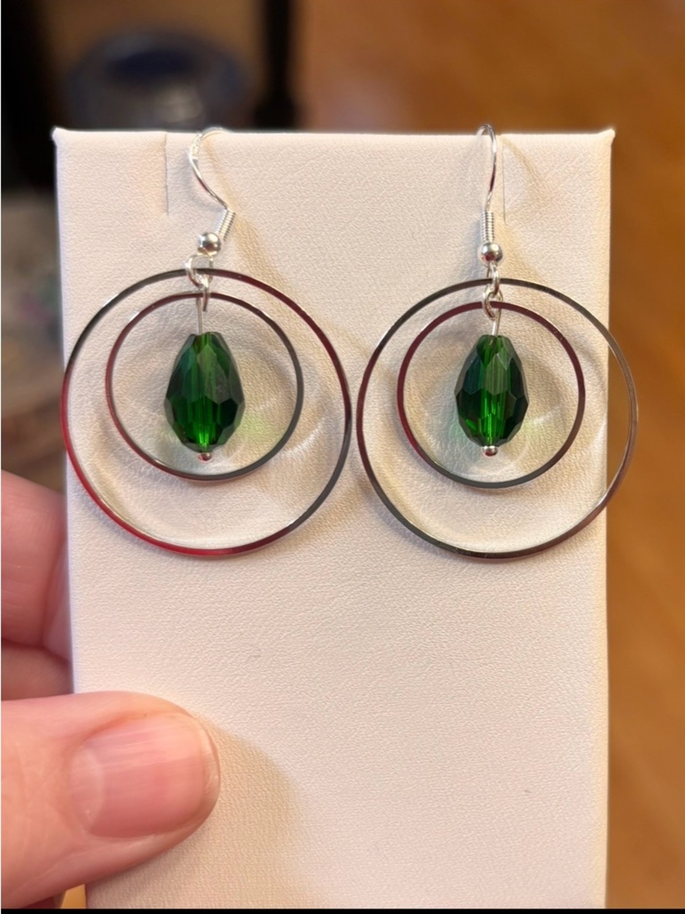 New Dark Emerald faceted drop bead Double Hoop Drop cool movement see video